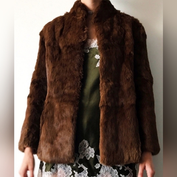 Vintage Jackets & Blazers - Vintage Brown Rabbit Fur Jacket